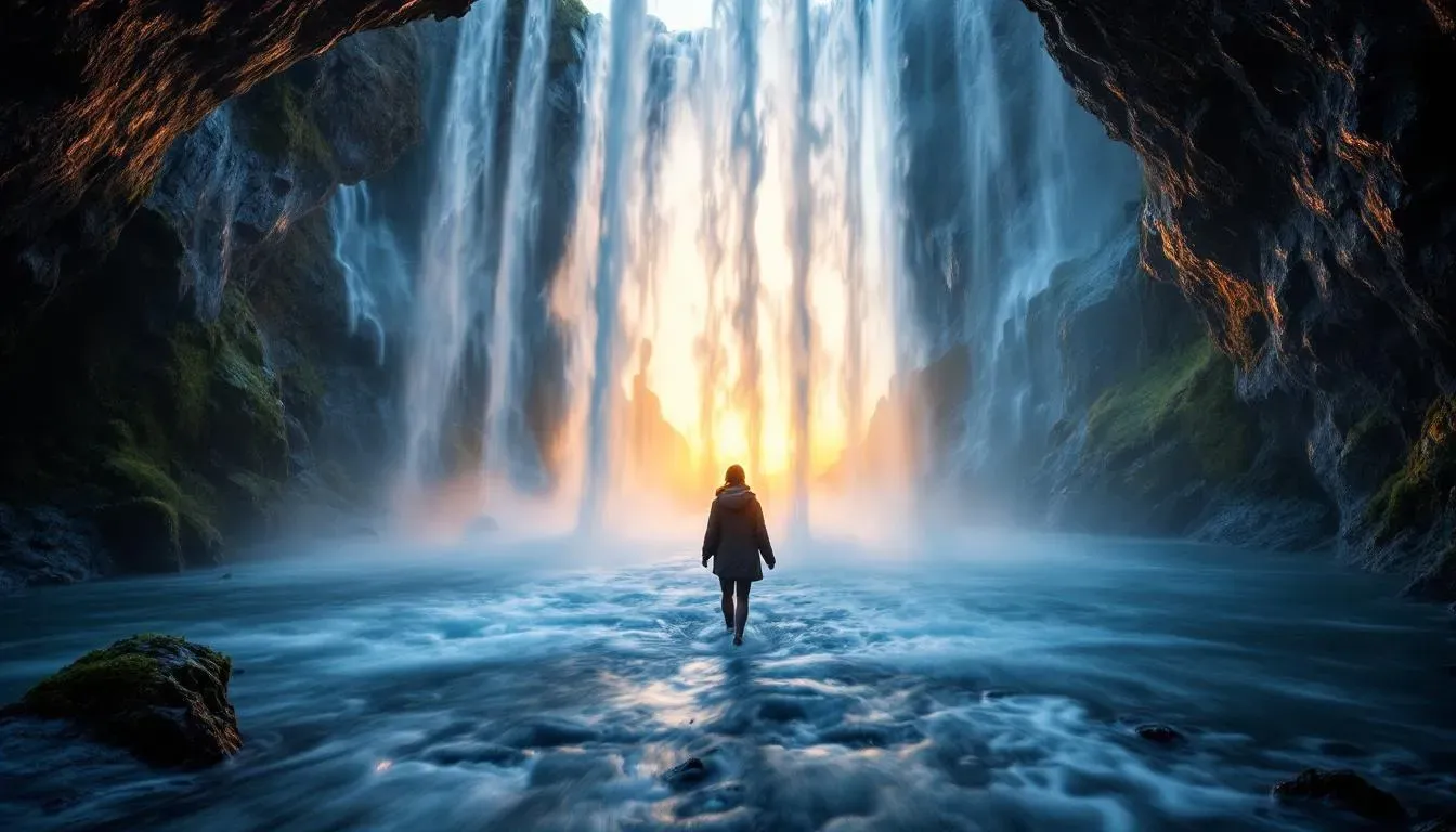 Behind Seljalandsfoss waterfall - filming location in Iceland