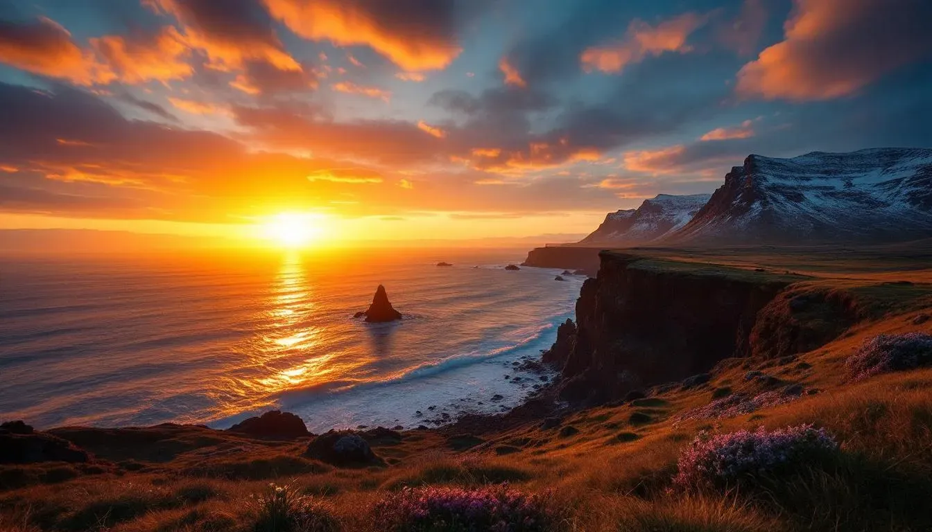 Midnight sun over the Icelandic coast - filming location in Iceland